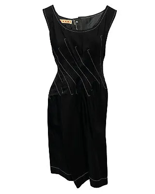 Marni Contrast Stitch Dress In Black Ramie INTL • £274