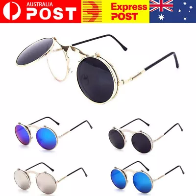 $13.99 • Buy Retro Vintage Steam Punk Metal Round Sun Glasses Flip Up Sunglasses Spring NEW
