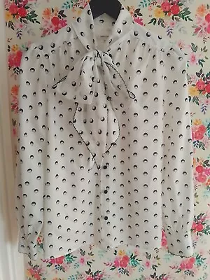 Manoush Doll Face Polka Dot Pussy Bow Silky Blouse L  14-16 Sexy Secretary 😻 • £10