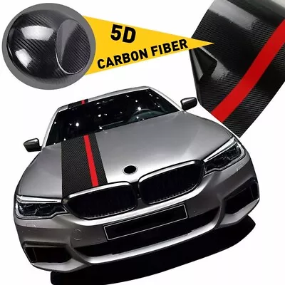 2pcs Car Stripes Racing Rally Front Hood Carbon 5D Fiber Decal Wrap Sticker • £11.99