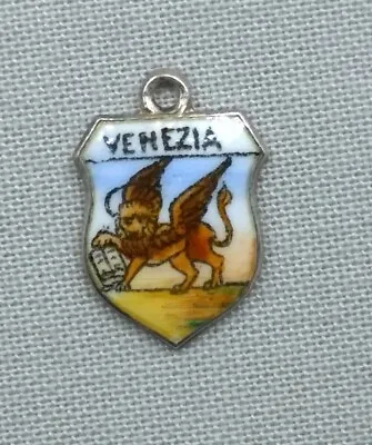 Vtg Silver Enamel Venezia Travel Shield Charm Souvenir Italy Venice Lion St Mark • $15.95