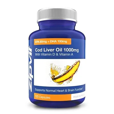 Zipvit Cod Liver Oil 1000Mg 120 Capsules Fish Oil Omega 3 EPA 80mg DHA 100mg • £14.99