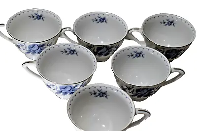 Sango Meissen Blue Tea Coffee Footed Cups - Set Of 6 • $49.95
