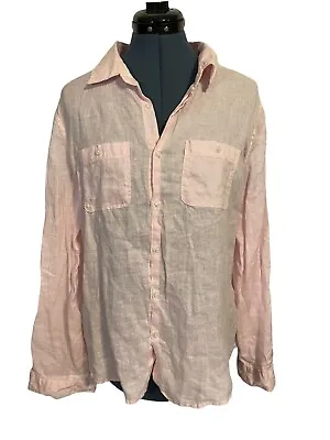 Island Company Pink Linen Button Front Collared Longsleeve Blouse Shirt Size XL • $19.99