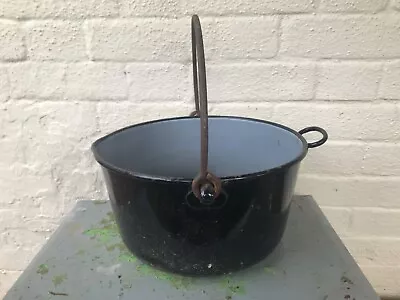 Vintage Large Enamel Cast Iron Cauldron Cooking  Pan/Pot - Planter / Drinker • £18