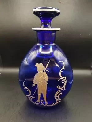 Vtg Pasco Glass Mary Gregory Style Hand Painted Colbalt Blue Decanter 9 In  • $85.44