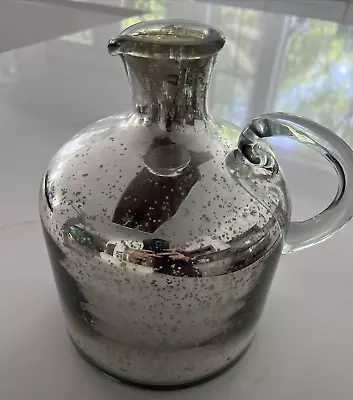 POTTERY BARN Silver Mercury Glass Decorative Jug  Spout/ Handle Excellent Cond • $39.99