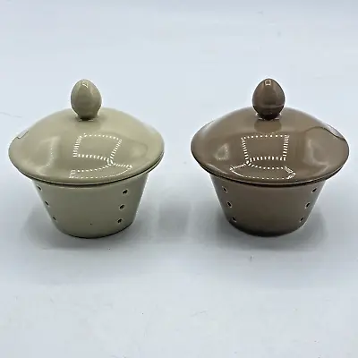 Set Of 2 Vintage Ceramic Loose Leaf Tea Infuser Strainer With Lid Brown Tan • $17.96