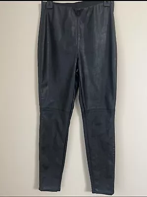 Divided H&M Womens Black FauxLeather Leggings Dark Silver Pull-On High Rise • $15