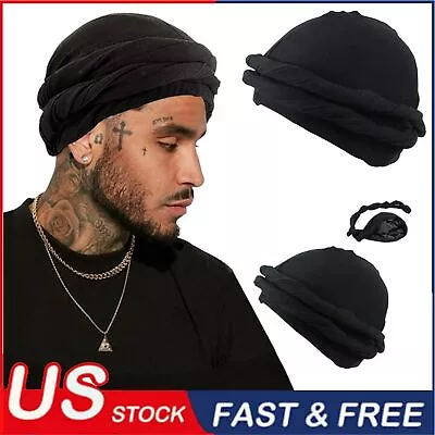 Men Halo Turban Satin Silk Lined Elastic Men Turban Head Wrap Headband Caps • $5.26