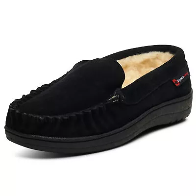 Alpine Swiss Yukon Mens Suede Shearling Moccasin Slippers Moc Toe Slip On Shoes • $24.99