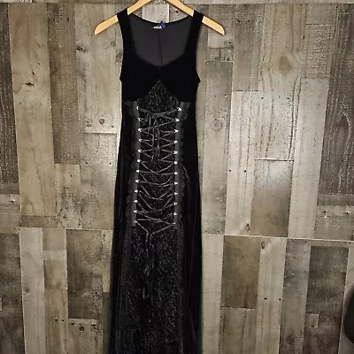 Vintage Cykxtees Corset Maxi Dress Black  Sleeveless Velvet Lace Trim Goth Small • $120