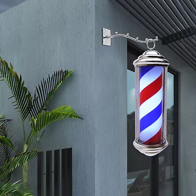 Vintage Barber Pole Light Rotating Stripes Red/White/Blue Barbershop Open Sign • $53