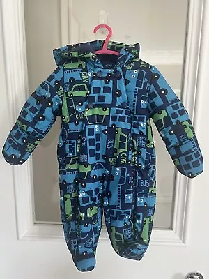 Blue+Green Baby Snow Suit 0-3 Months Button Up With Hand Covers. Waterproof • £2