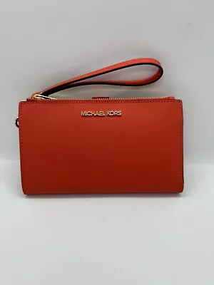 Michael Kors Jet Set Travel Large Double Zip Wristlet Phone Wallet Mandarin NWT • $99