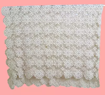 Vintage Hand Crocheted Lace Tablecloth 45 X60  Color: Antique White 100% Cotton • $49.68