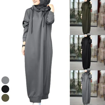 UK Muslim Womens Hoodie Sweater Long Sleeve Loose Maxi Abaya Jilbab Dress Tops • £13.55