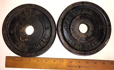 (2) Vintage York Barbell Standard 1  Dia Hole 5lb Plates Weights 10lbs Total • $19.99