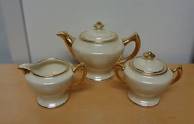 Vintage CG Iridescent Cream Lusterware Teapot With Lidded Sugar & Creamer Set • $49.99