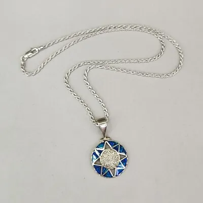 Abalone Pendant Necklace Vtg Taxco 950 Silver Round Mayan Star Sterling Chain • $32.30