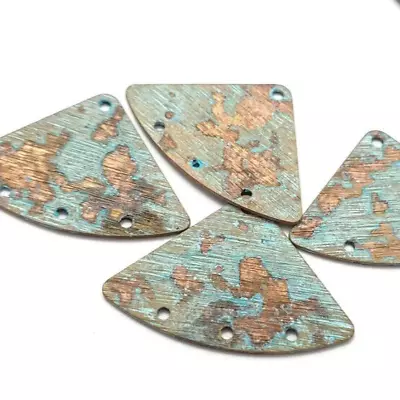 18ps Textured Metal Rustic Triangle Earring Charm Brass Connector Verdigris 683 • $18