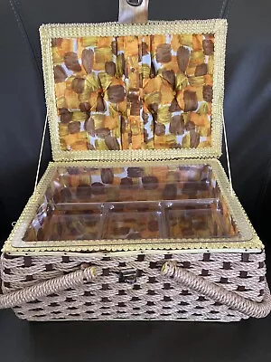 Vintage 1960s Sewing Basket Great Condition Gold Colors With Clear Tray • $2.99