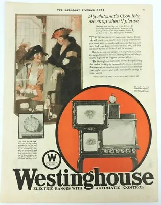 Westinghouse Automatic Electric Ranges Vintage 1920 Ad Clock Cooking Stove Women • $12.59