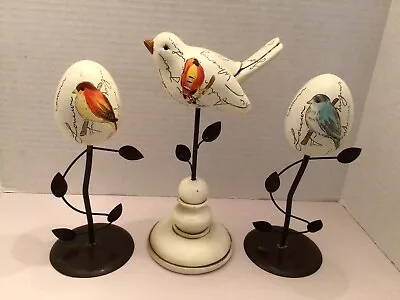 Bird Decor Set Of Three Pieces Wood And Metal Hand Painted 9 & 10” Tall Lovely • $26
