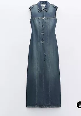 ZARA TRF WOMAN SLEEVELESS DENIM DRESS Navy Blue Size XL BNWT  • £34.99