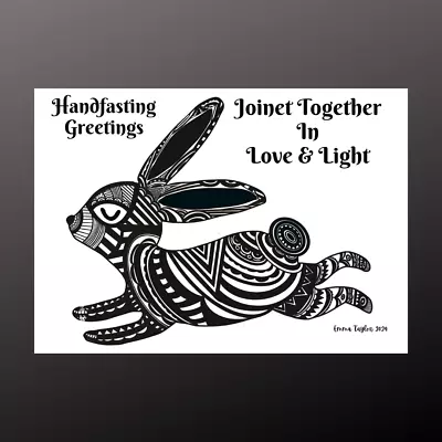 Handfasting Greetings Love & Light Card Hare Rabbit Black White Wiccan Pagan • £2.99