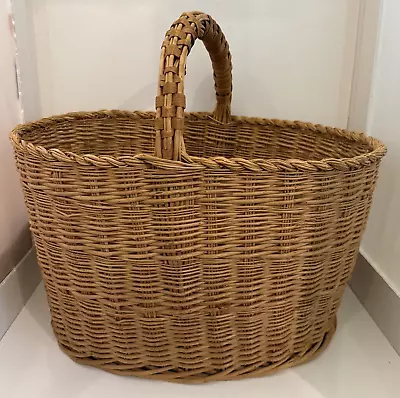 LARGE Vintage Hand Woven Oval Gathering Harvest Basket With Handle 18 X12 X16  • $65