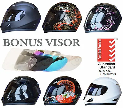 New Full Face Motorcycle Helmet Adult & Free Extra Visor Road Bike Motor Bike • $79.96