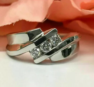 1.50Ct Three Simulated Diamond Men's Engagement Ring 14K White Gold Finish • $118.99