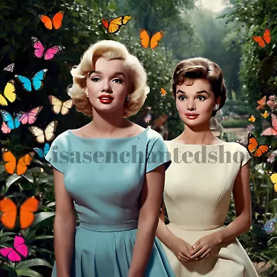 Digital Image Desktop Wallpaper AI Art - Marilyn Monroe &Audrey Hepburn Garden • $0.99