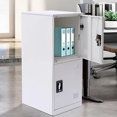 2 Layer Metal Vertical Storage Cabinet Safety Locker W/ Padlock Latch For Office • $94.05