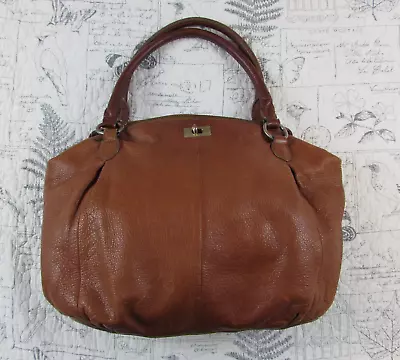 J. Crew Brompton Hobo Leather Bag Womens Brown Leather Turn  Lock Shoulder Bag • $4.99