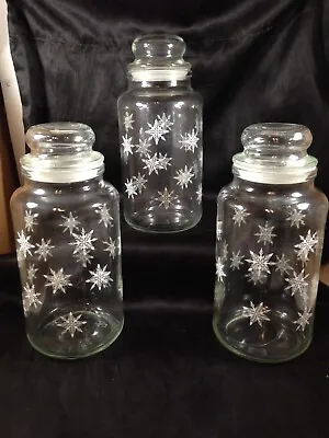 Set Of 3 Vintage JG Clear Glass Snowflake Canisters • $8.83
