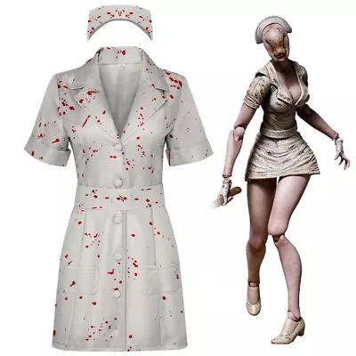Zombie Nurse Cosplay Uniform Anime Silent Hill 2 Costume Bloodstain Dress Hat  • £24.28