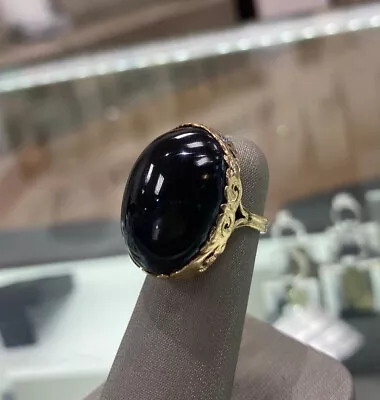 Ming's Hawaii 14k Yellow Gold Oval Cabochon Black Jade Ring- Sz 4.5 • $1190