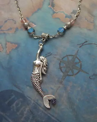 Mermaid Necklace Silver Pendant Jewelry Handmade Shell Chain Mermaid Core • $18.99