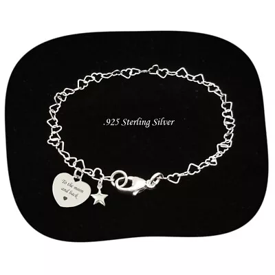 925 Sterling Silver Chain Bracelet With Star & Personalised Engraving On Heart • £27.99