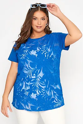 £18.99 • Buy Yours Clothing Plus Size Blue Tropical Print Mesh T-Shirt In Blue UK 26/28