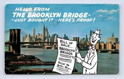 Tourist W Brooklyn Bridge Bill Of Sale NYC Vintage New York City Comic To Madrid • $19.99