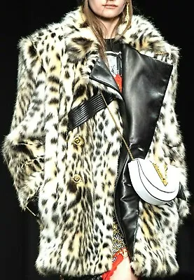 $4975 VERSACE Faux Fur Double Breasted Leather Leopard Dress Coat US 2 4 / IT 38 • $2186.87