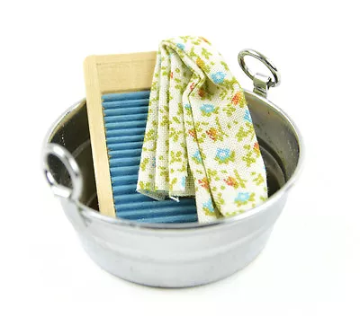 Miniature Fairy Garden Dollhouse Wash Tub With A Mini Washboard And Towel - 2  • $5.99