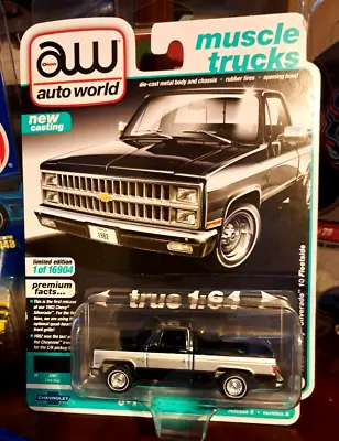 2021 AUTO WORLD-MUSCLE TRUCKS-1982 CHEVY SILVERADO 10 FLEETSIDE-Dark Blue An Sil • $9.99