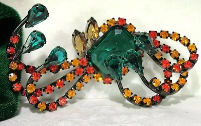 Vtg Weiss Orange~honey~topaz~emerald Green  Massive Spray Japanned Brooch Pin • $150