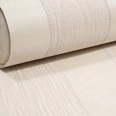 £8.95 • Buy Muriva Stripe Cream Beige Mix Subtle Glitter Wallpaper Textured Thick Vinyl SALE