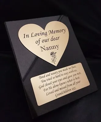 Personalised Black Heart Granite Not Marble Memorial Grave Plaque Stone Any Name • £60