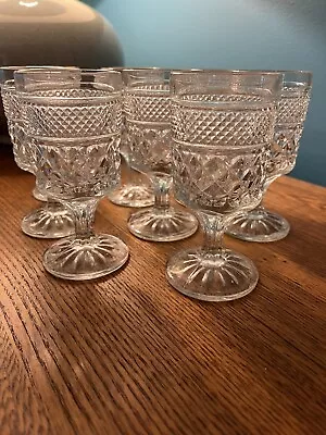 8 Anchor Hocking Wexford Wine Glasses Set Vintage Clear Cut Etched Stemware Lot • $6